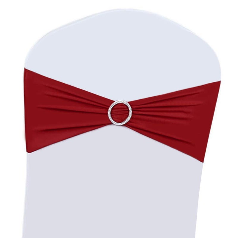 Boshen 100PCS Stretch Chair Sashes Bows Chair Bands with Buckle for Wedding Hotel Banquet Birthday Party Decorations (100, Wine Red) - Image 1